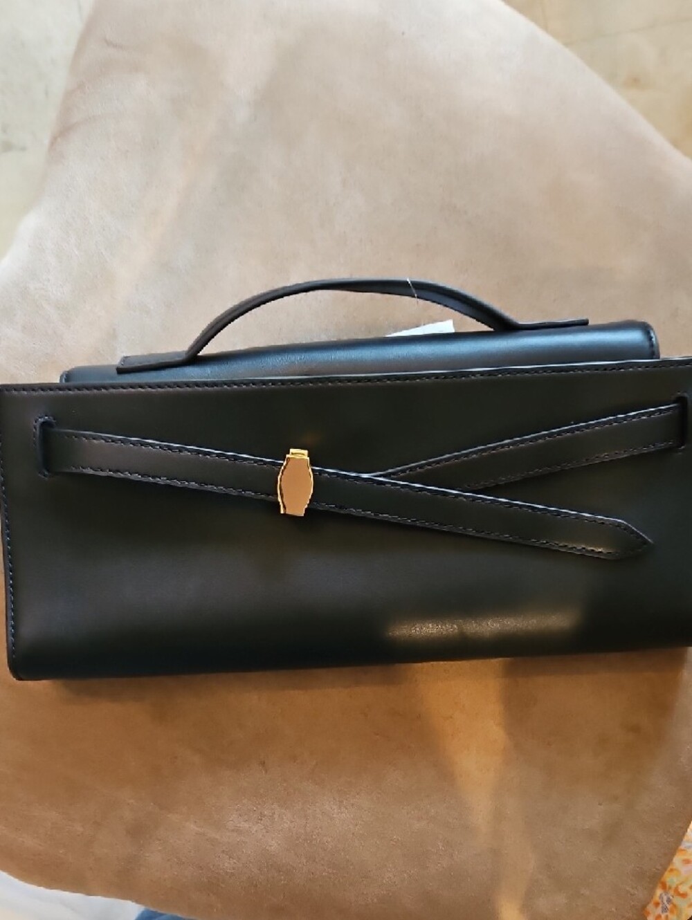 Veronica Beard Black Leather Clutch with Gold Accent - Picture 5 of 6